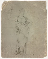 Ancienne statue de figure féminine debout