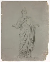 Statue antique de déesse debout avec les bras tendus
