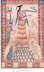 La déesse aux serpents de Crète, illustration tirée de Mythes de Crète et de l