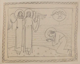 Sans titre [Figure agenouillée et deux anges]