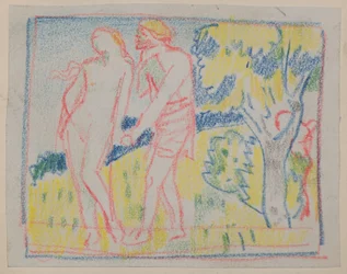 Sans titre [Figure masculine et féminine dans un paysage]