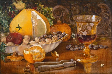 Nature morte de fruits, noix et verre à vin, 1864