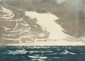 Paysage marin - mer verte et ciel bleu-gris orageux 2, XXe siècle (aquatinte en couleur)