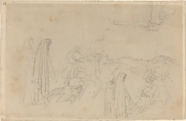 Croquis avec une figure encapuchonnée (Virgile et Béatrice ?)