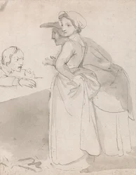 Deux femmes parlant à un homme à un comptoir
