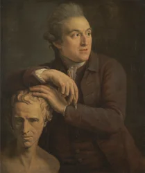 Joseph Nollekens avec son buste de Laurence Sterne