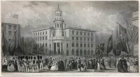 Le Nouvel Échange de charbon, rue Thames, lors de la cérémonie de son ouverture en 1849