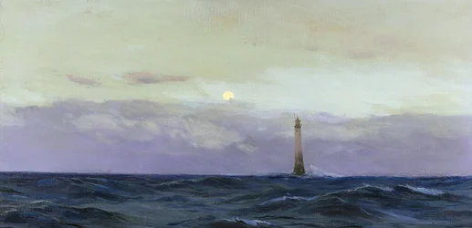 Phare de Wolf Rock, une île rocheuse au large des côtes de Cornouailles (Angleterre)