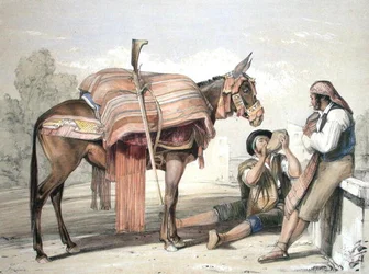 Paysans itinérants avec une mule, Andalousie