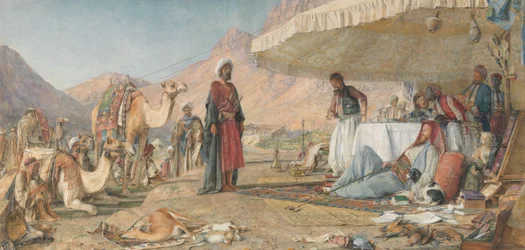 Un campement franc dans le désert du Mont Sinaï. 1842 - Le couvent de Sainte-Catherine au loin