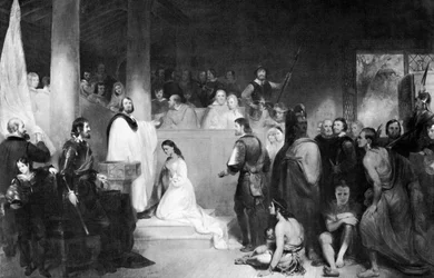 Le baptême de Pocahontas à Jamestown, Virginie, 1613, 1840