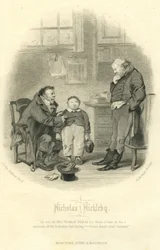 Nicholas Nickleby : Wackford Squeers et le jeune Wackford Squeers, gravé par H.B. Hall et Fils, 1867