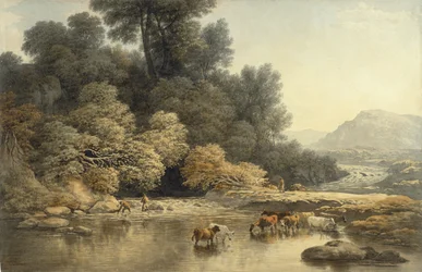 Paysage vallonné avec rivière et bétail, vers 1810