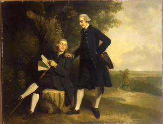 Double portrait de Thomas Somers Cocks et Richard Cocks de Castleditch, tous deux représentés en pied à petite échelle, le premier vêtu d