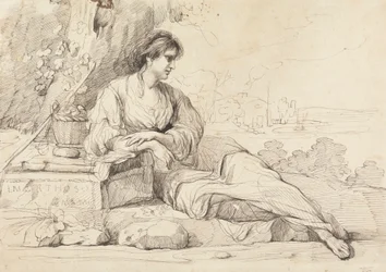 Figure Féminine Allongée dans un Paysage Italien