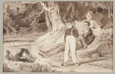 Quatre figures parmi les arbres par une journée chaude, 1807