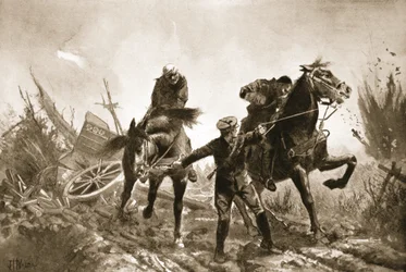 Driver Brown revenant avec des blessés à cheval depuis la ligne de tir