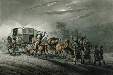 La capture de la voiture, des papiers et du trésor de Bonaparte par le major von Keller, Waterloo, 18 juin 1815, gravée par Matthew Dubourg