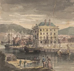 Weymouth : avec personnages, navires et vue de (?) la Douane