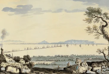 Vue de la baie et du port de Dublin, colline de Howth