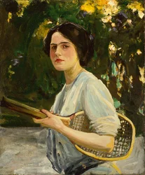 Eileen Lavery tenant une raquette de tennis