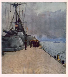 Le Pont de Quartier du HMS Queen Elizabeth, de British Artists at the Front, Continuation of The Western Front, 1918