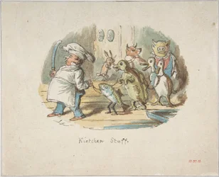 Personnel de cuisine (recto) ; Paysage montagneux avec randonneur (verso)