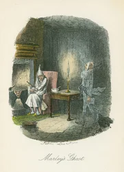 Le fantôme de Marley apparaissant à Scrooge. Illustration de John Leech (1817-64) pour Charles Dickens Un chant de Noël, Londres 1843-1844.
