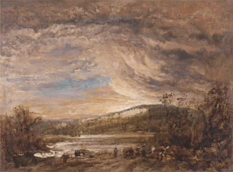 Paysage fluvial, coucher de soleil