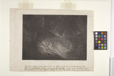 Satan sur le lac brûlant (mezzotint)