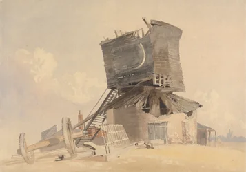 Un moulin à vent endommagé par la tempête