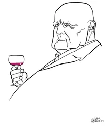 Jean Sibelius en vieil homme avec un verre de vin