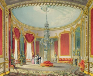 Le salon dans sa phase finale des Vues du Pavillon Royal, Brighton par John Nash, 1826