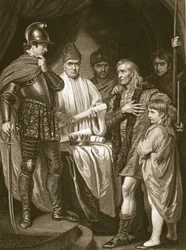 Baliol rendant sa couronne à Édouard Ier, gravé par J. Parker, illustration de 