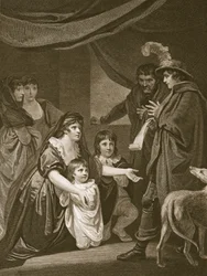 Lady Elizabeth Grey suppliant Édouard IV de protéger ses enfants, gravé par W. Bromley, illustration de 