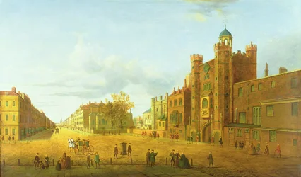 Vue du palais de St. James, regardant au-delà de Pall Mall, début du 19e siècle