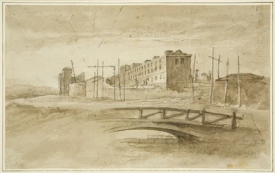 Nouvelle prison en cours de construction, vue du pont Harford, vers 1820