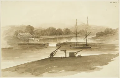 Pont de Prince Street et la Corderie, vus depuis le dock de boue