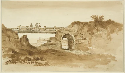 Pont temporaire sur Coronation Road en face de la nouvelle prison, vers 1821