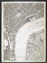 Plan de Londres, The Strand, Westminster bridge, Plan des villes de Londres et Westminster, et du borough de Southwark; : avec les bâtiments contigus; D