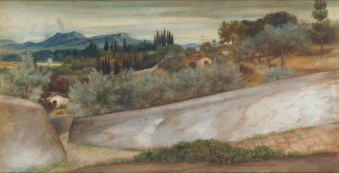 Paysage toscan avec village et oliveraie
