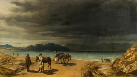 Paysage avec lac et soldats grecs
