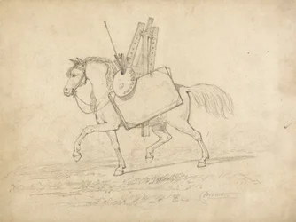 Un cheval chargé de matériel d