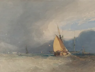 Bateaux au large de la côte, tempête approchant