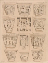 Chapiteaux et bas-reliefs A & B dans l