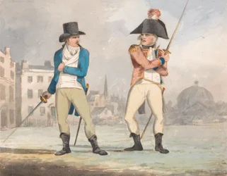 Caricature de deux hommes avec des épées dessinées (une d