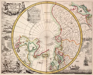Carte de projection polaire avec cercle arctique, vers 1680 (gravure en couleur)