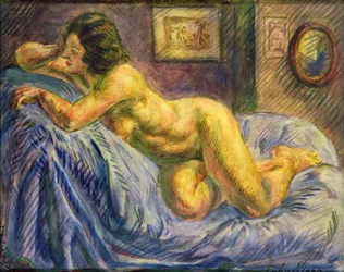 Nu sur fond bleu (huile sur panneau)