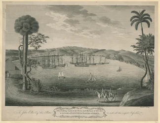 Vue vers le sud de la ville et du port de Lucea dans la paroisse de Hanover, côté nord de la Jamaïque