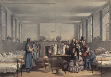 La reine Victoria et le prince Albert visitant des soldats blessés lors de la guerre de Crimée, à l